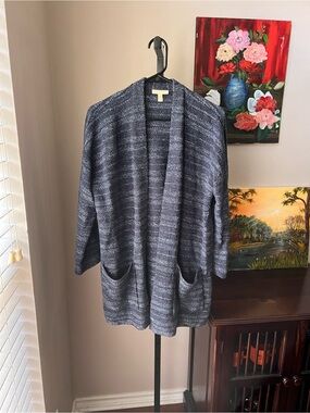 Eileen fisher Cozy Open-Front Women's Cardigan Sweater - Navy/Gray